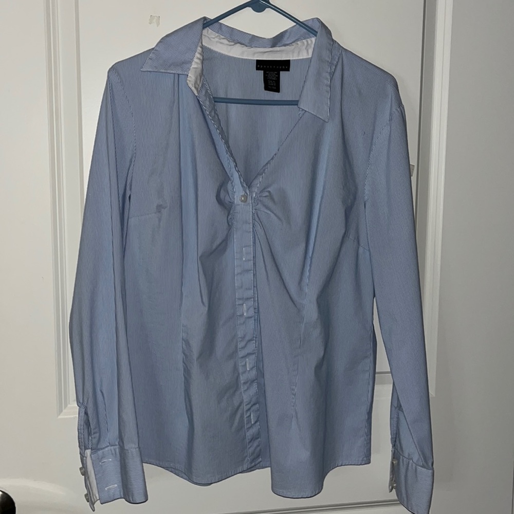 Apostrophe white and blue pin striped blouse